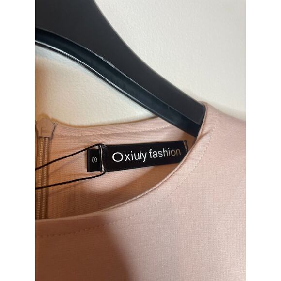 Oxiuly Fashion Womens Ruffle Crew Neck A-Line Dress Short Sleeve Size S Pink NWT - Picture 2 of 8